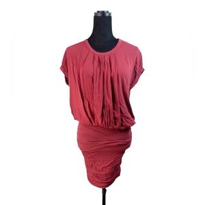 Standard James Perse Red Ruched Pleated T-Shirt Dress WEB6717 Size 0/XS Y2K